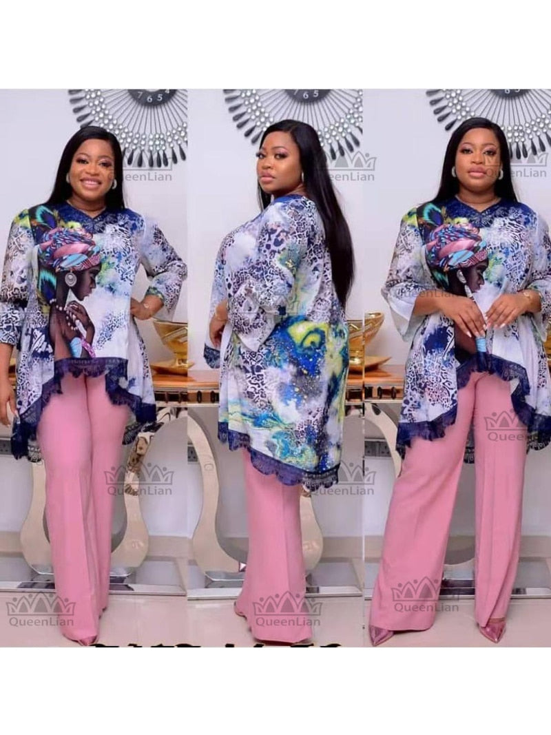 New African Lace Neck Set (Dress and Pants) Bat SLeeve Extra Large Women's (KSTZ1 #)